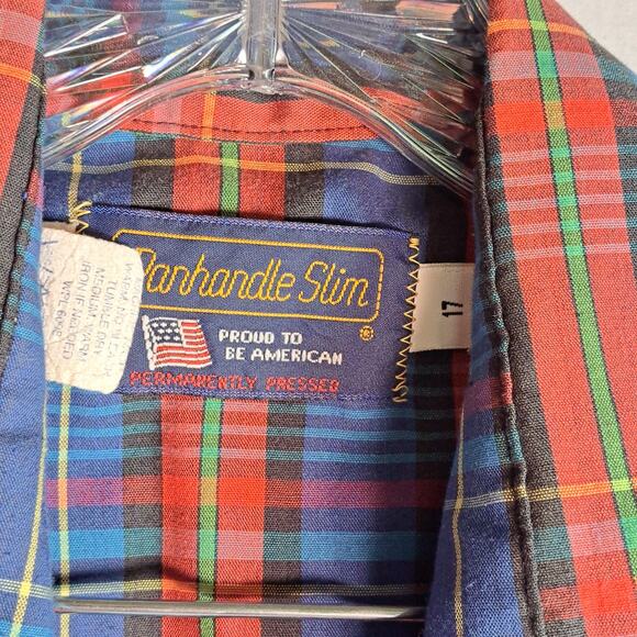 Authentic Vtg Panhandle Slim Western Shirt Pearl Snap Buttons Mens Size 17 Plaid - Picture 3 of 8